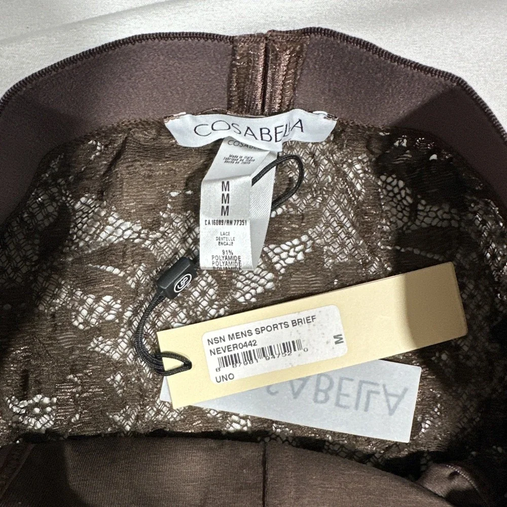 NWT‎ Cosabella [ MENS MEDIUM ] Never Say Never Sports Brief Lace UNO Brown U1941